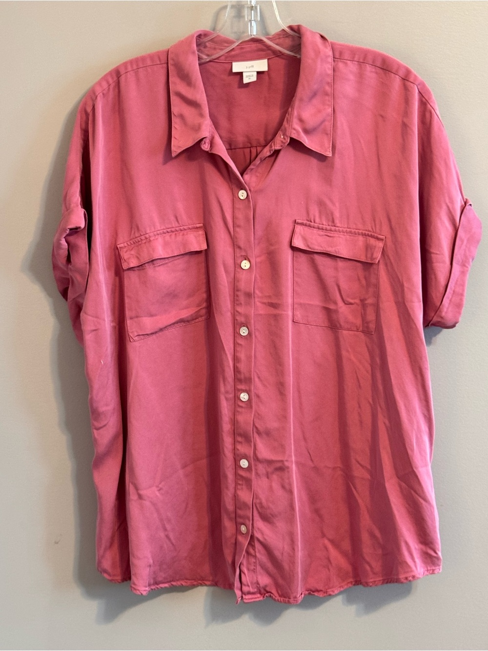 J.Jill XL Pink Modal Button Front Utility Shirt Rolled Sleeve Relaxed Fit